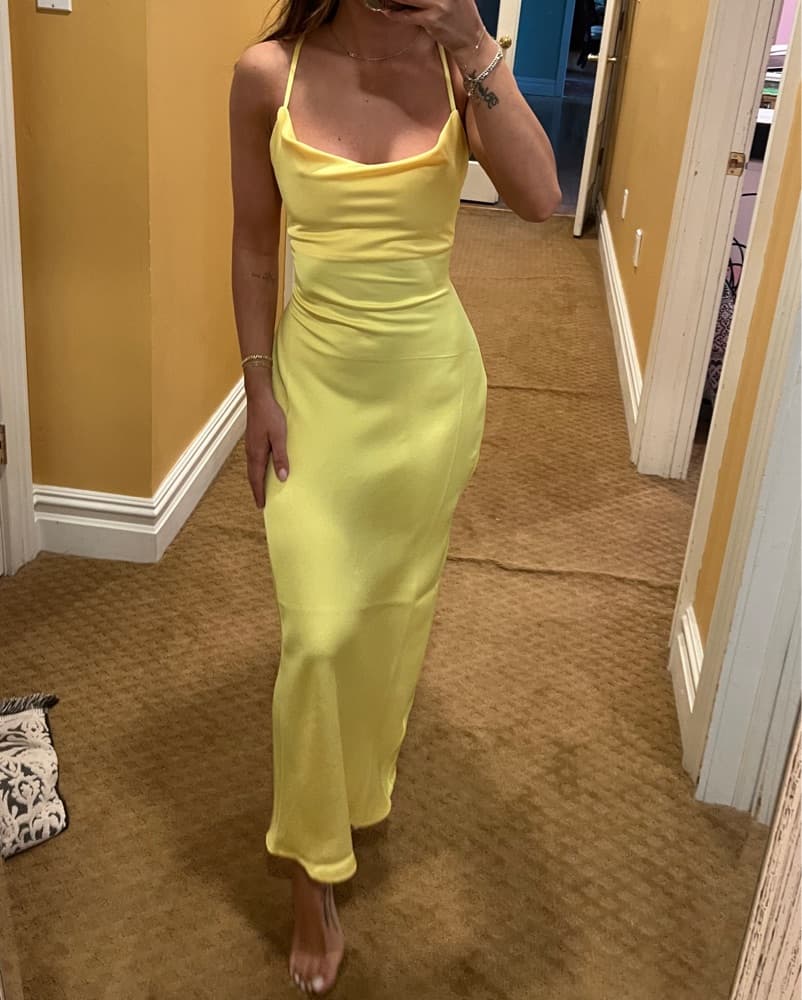 Silky Satin Yellow Dress - Image 4