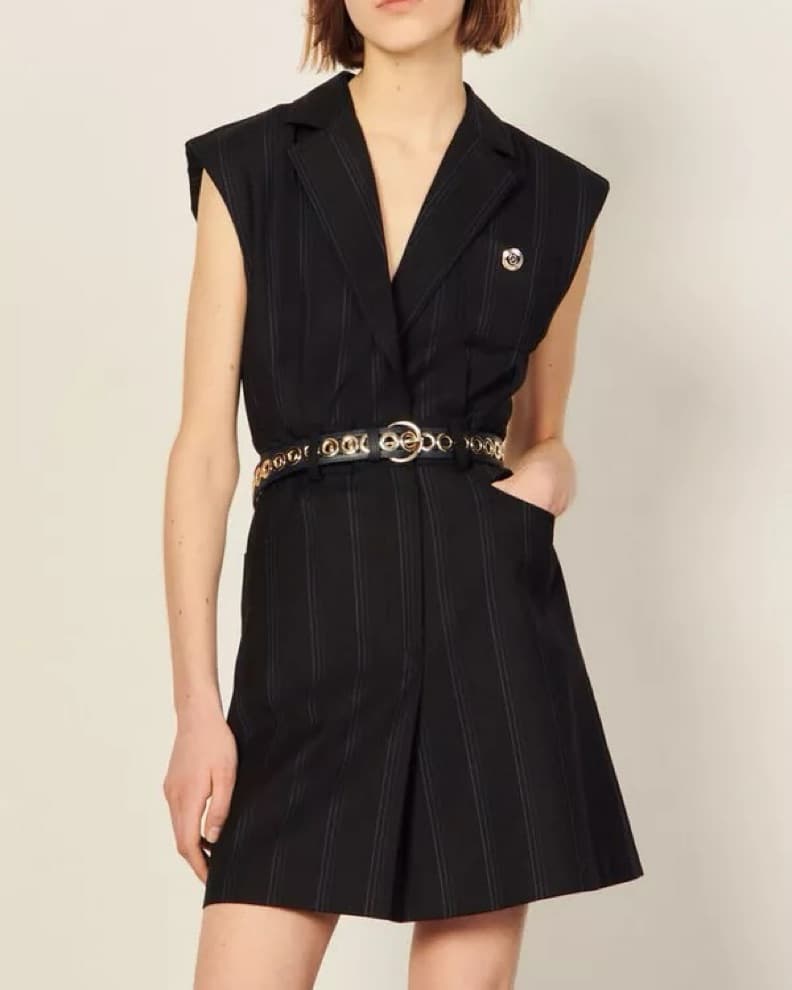 Sandro Striped Sleevess Blazer Dress - Image 1
