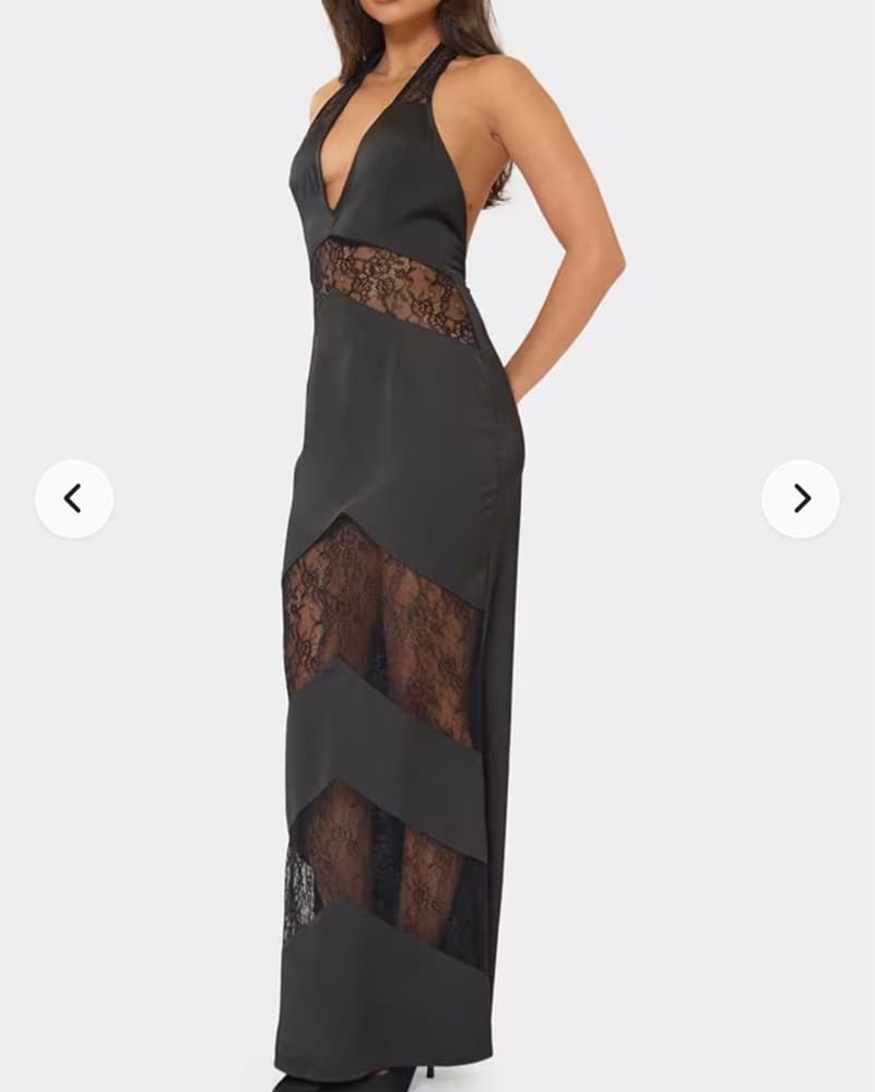 Black Silk And Lace Halter Maxi Dress - Image 2