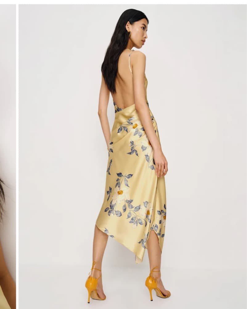 Reformation Silk Midi Dress Yellow - Image 2