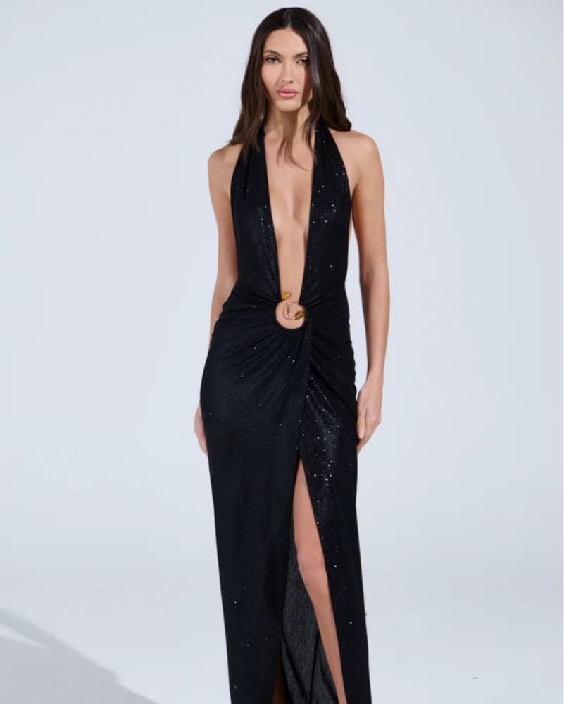 Black Sequin Halter Dress - Image 3