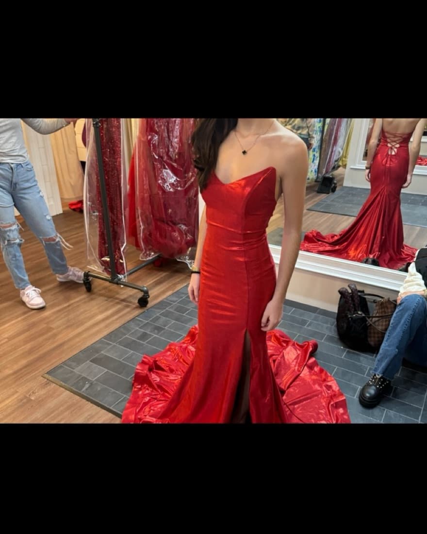 Red Strapless Dress - Image 5