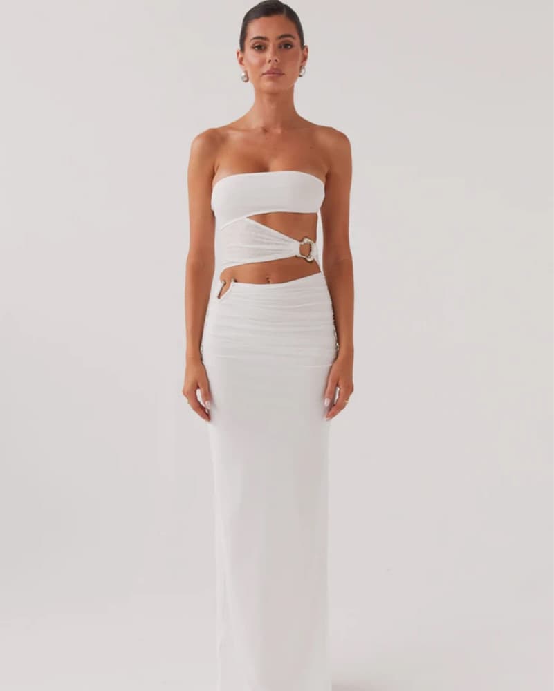White Asymmetrical Buckle Detail Dress - Image 2