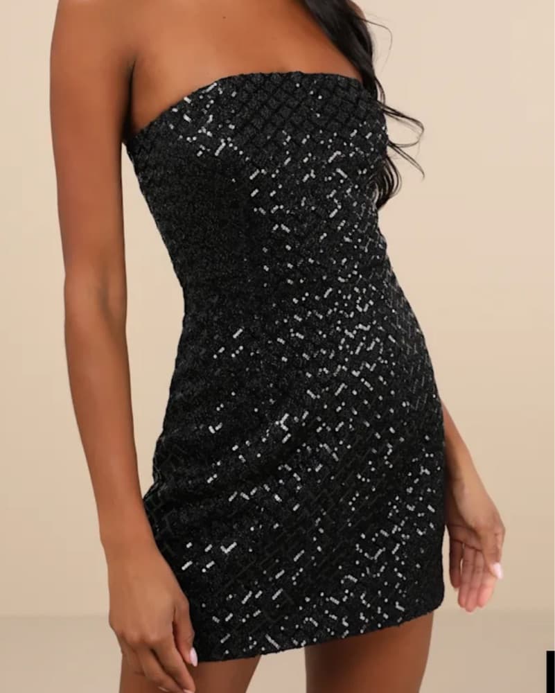 Black Strapless Mini Dress - Image 1