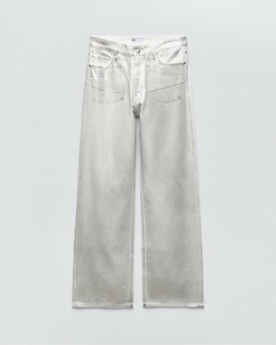 Zara Silver Metallic Wide Leg Jeans - Image 1