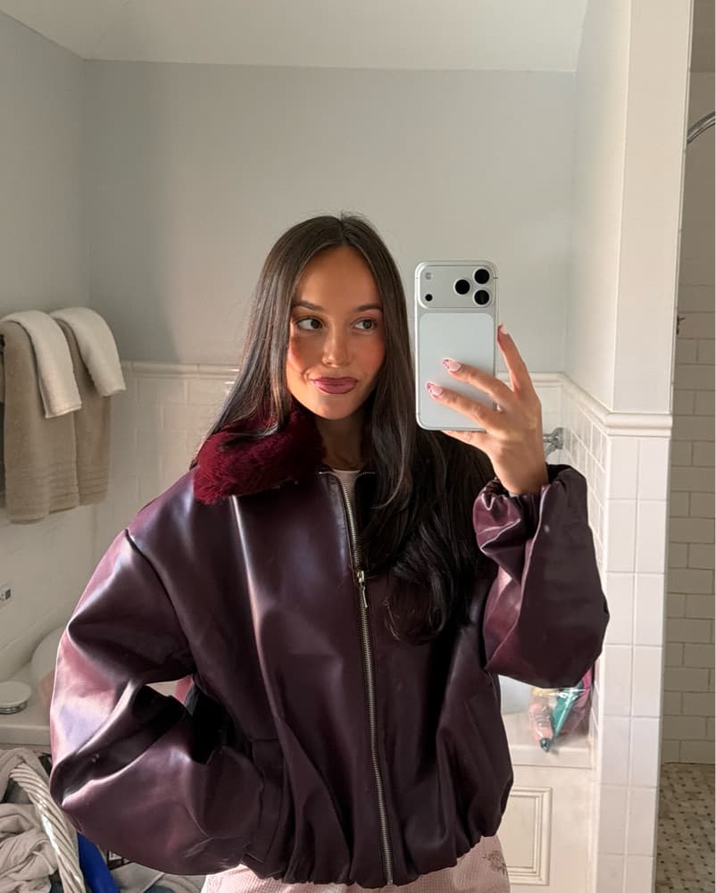 White Fox Burgundy Bomber Jacket - Image 1