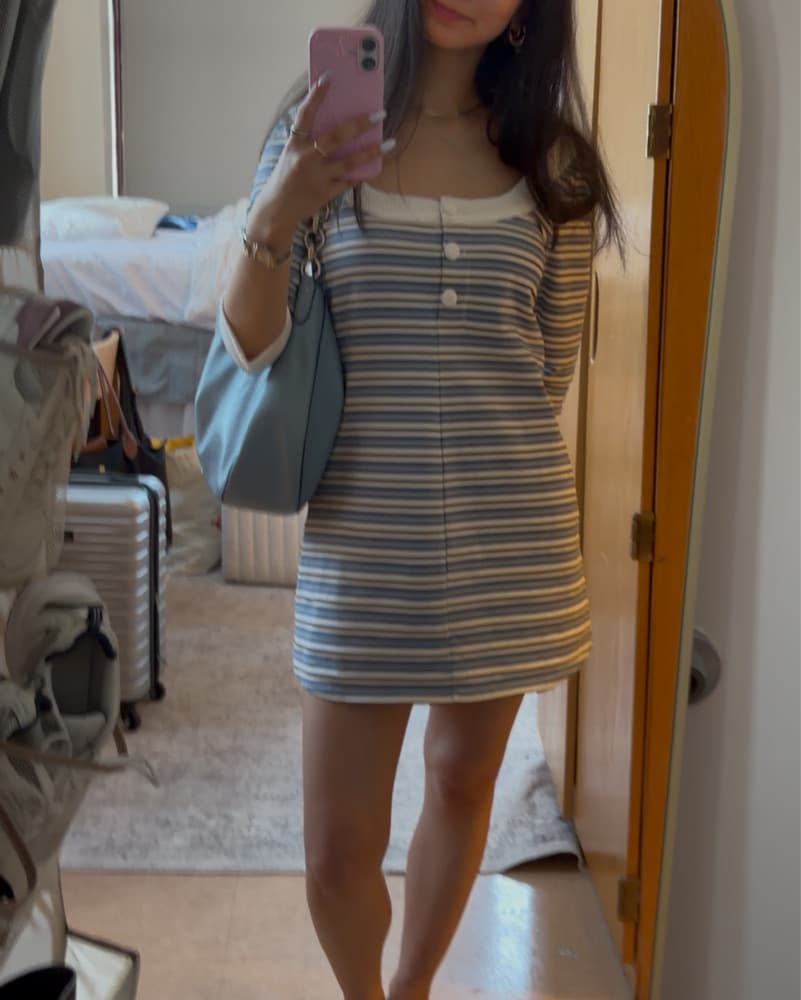 Striped Knit Button-Up Mini Dress - Image 2