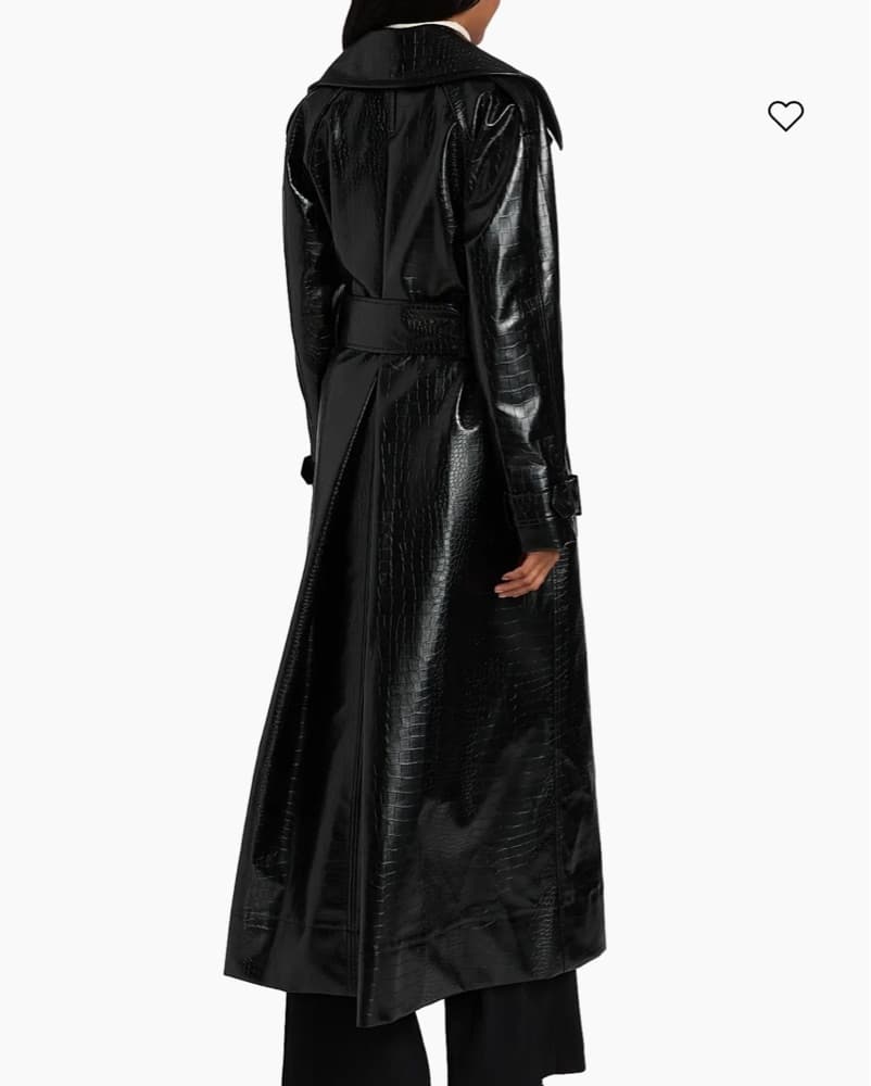 Black Croc-Embossed Leather Trench Coat - Image 2