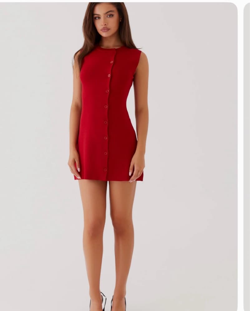 Red Button Down Mini Dress - Image 1
