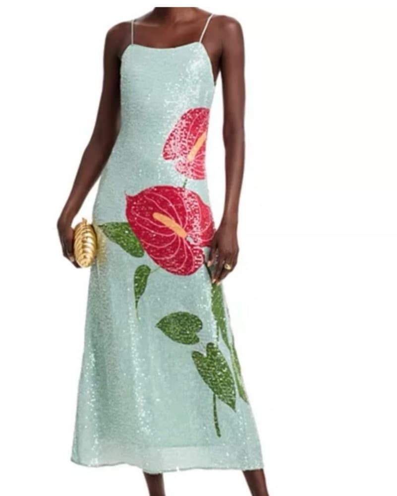 Farm Rio Sequin Floral Midi Dress - Image 1