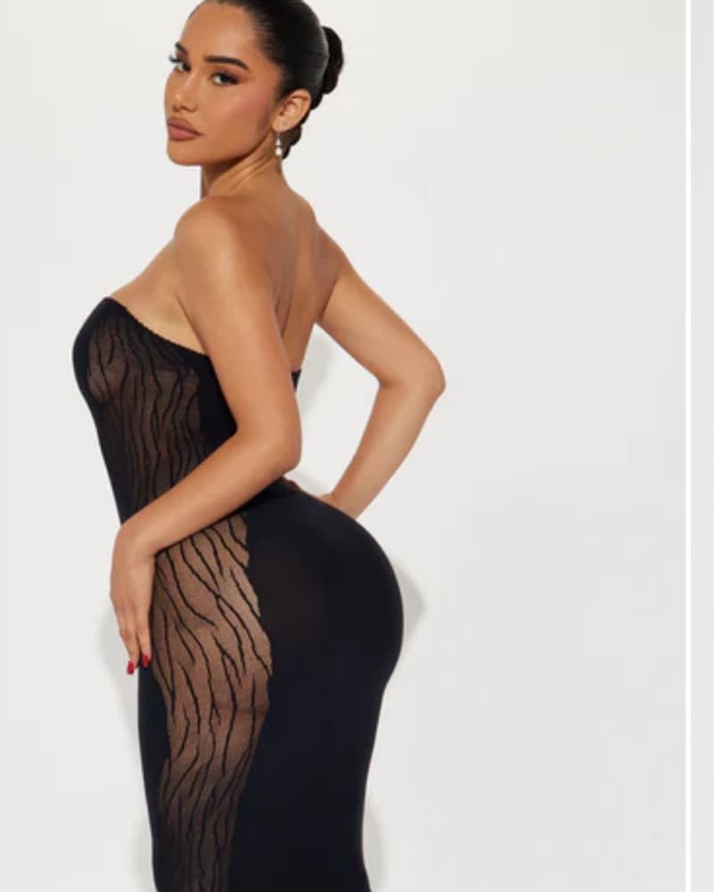 Black Mesh Cutout Bodycon Midi Dress - Image 3