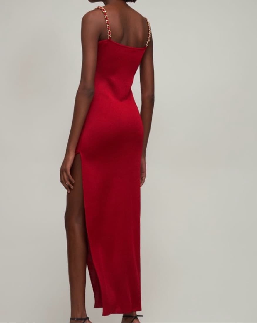 Balmain Rouge Gold Chainlink Slit Gown - Image 4