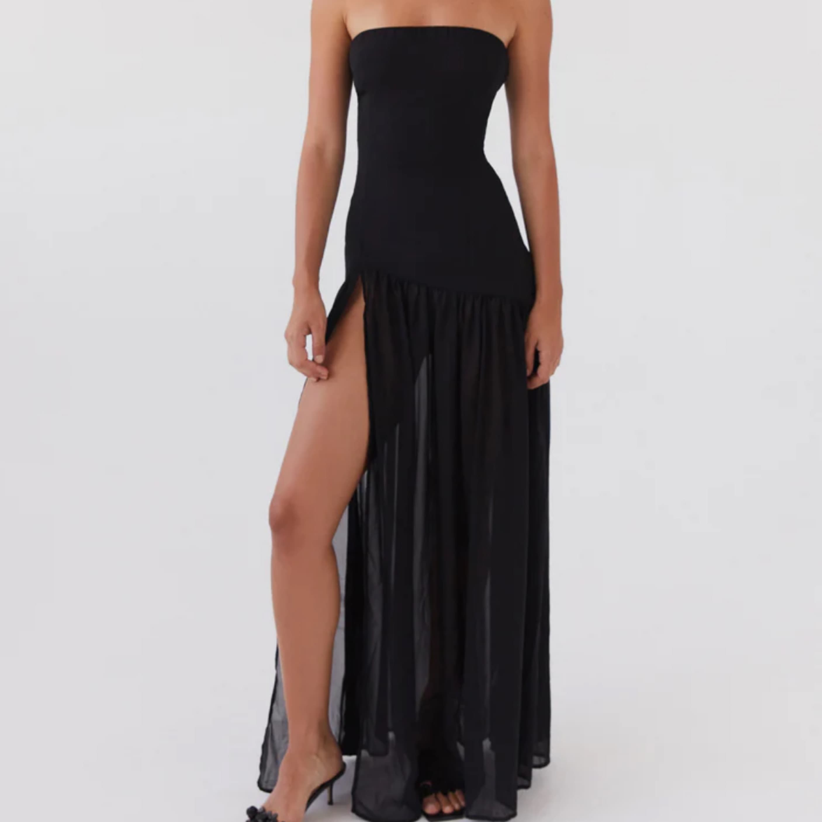 Black/Sheer Strapless Maxi Dress  - Image 1