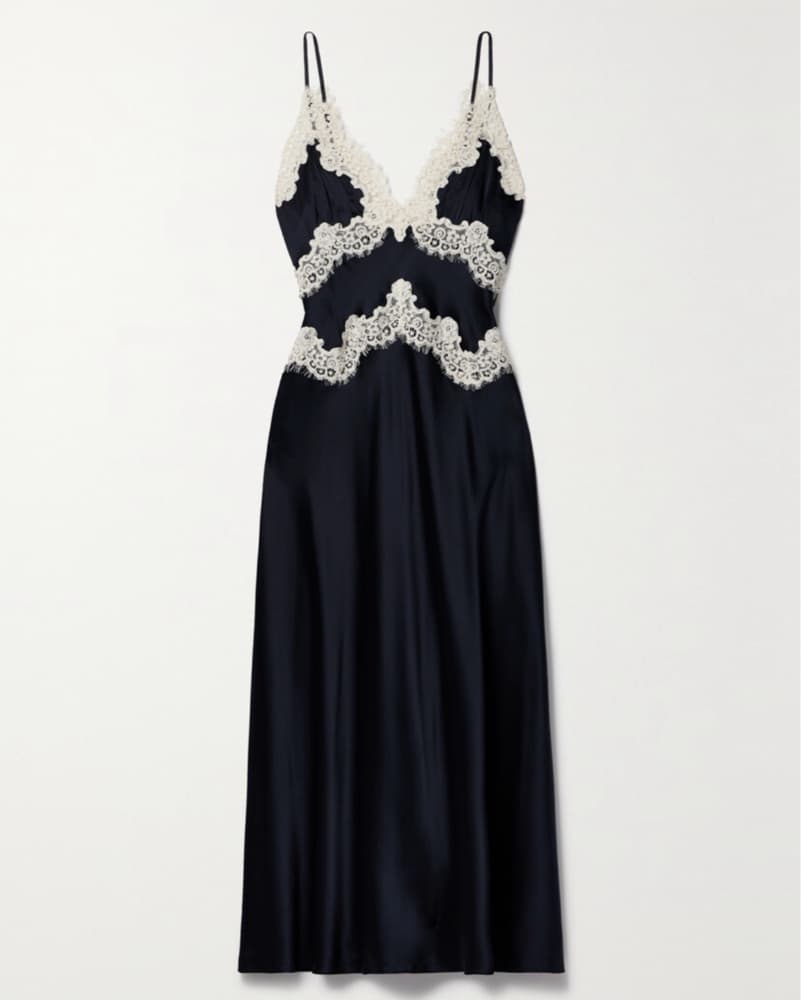 Obelia Corded Lace Trim Satin Midi Dress - Image 1