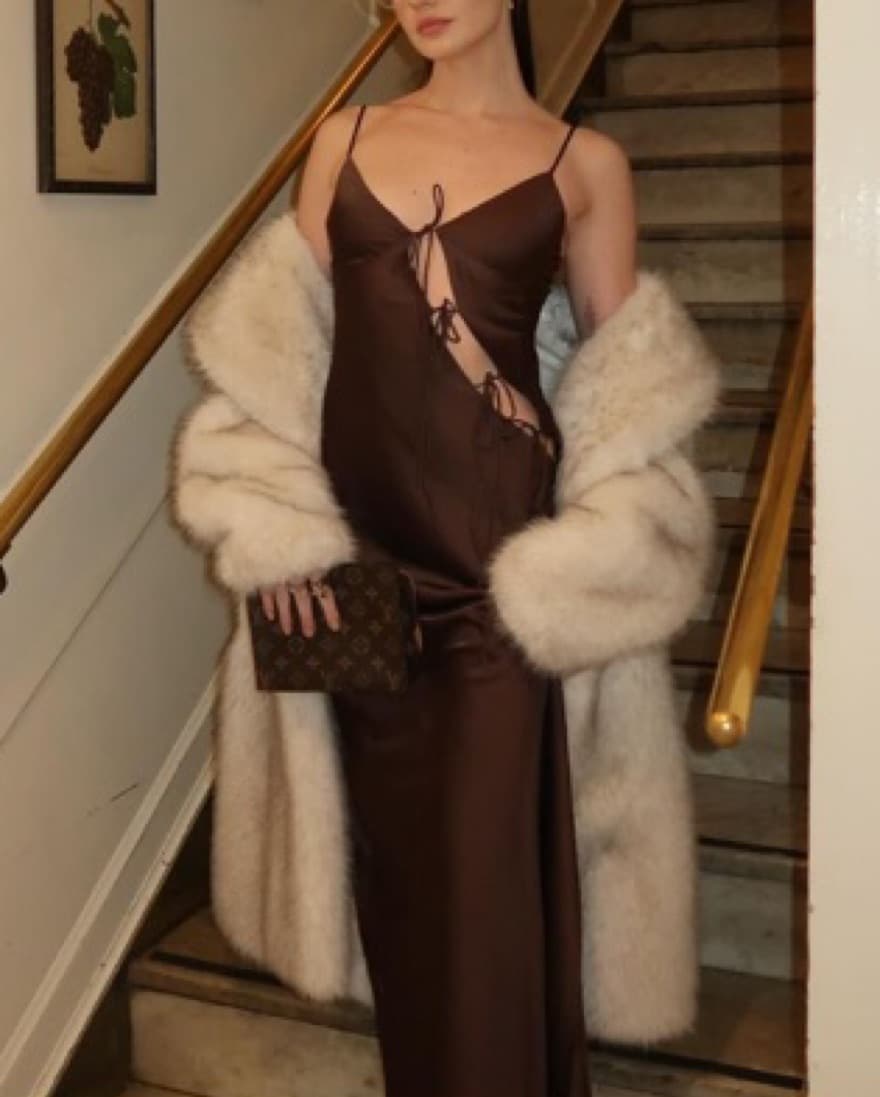 Lionness Brown Tie Up Maxi Dress - Image 2