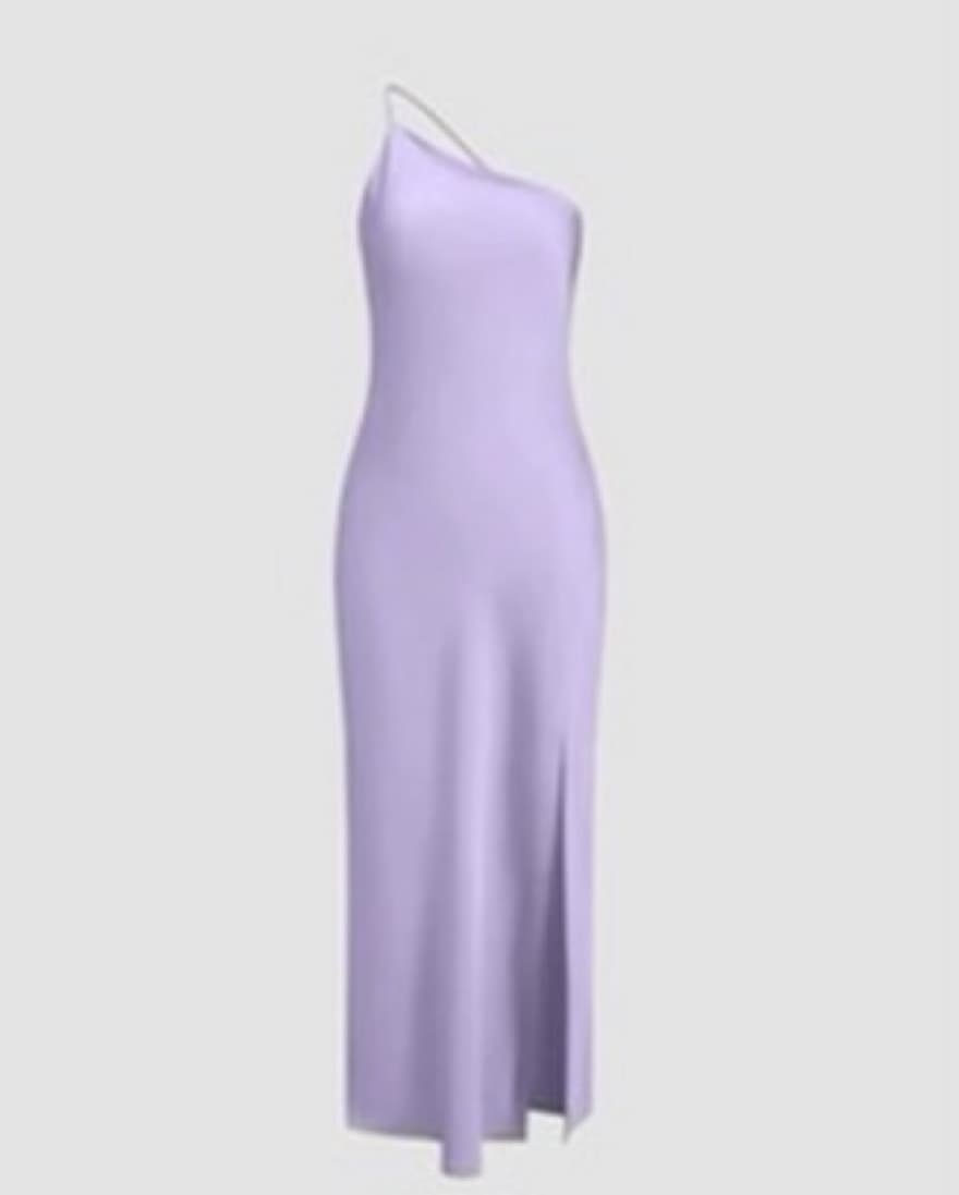 Purpel Open Back Satin Slit Long Dress - Image 1