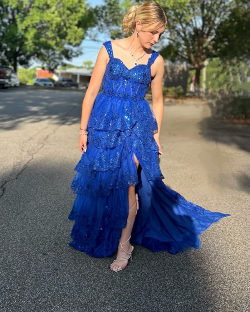 Blue Sequence Prom Dress - Image 4
