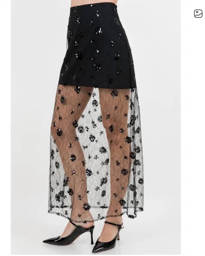 Sequin Black Long Skirt - Image 2