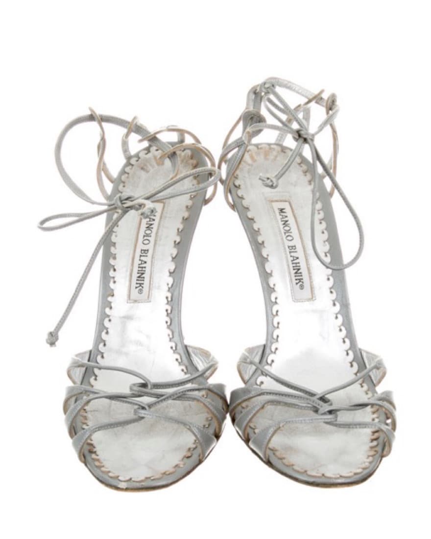 Manolo Blahnik Strappy Silver Sandals - Image 2