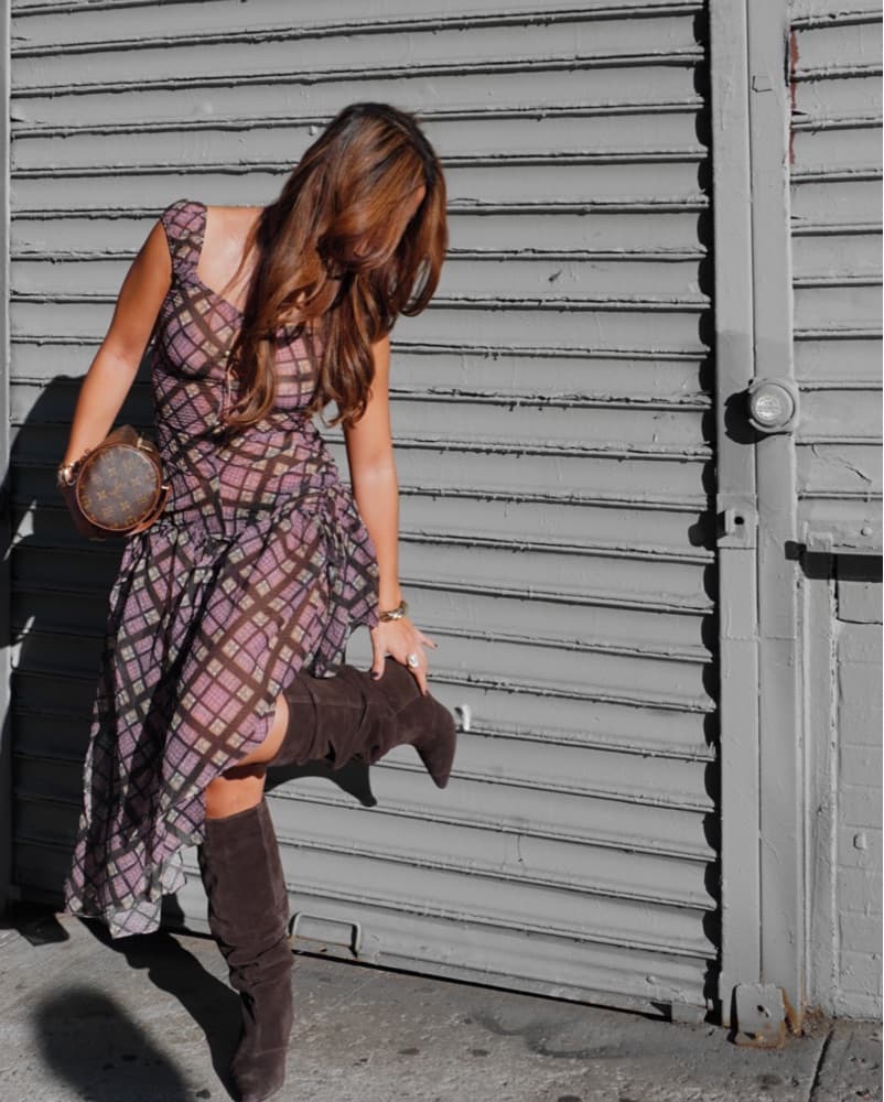 Taotao Plaid Puff Dress in Purple Tartan - Image 3