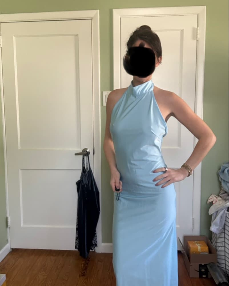 Elegant Pale Blue Halter Neck Gown - Image 1