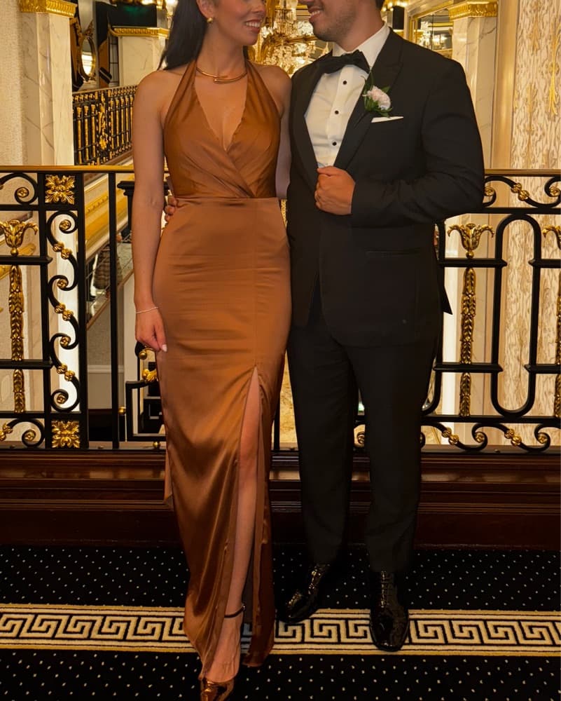 Rusty Brown Silk Long Slit Dress - Image 1