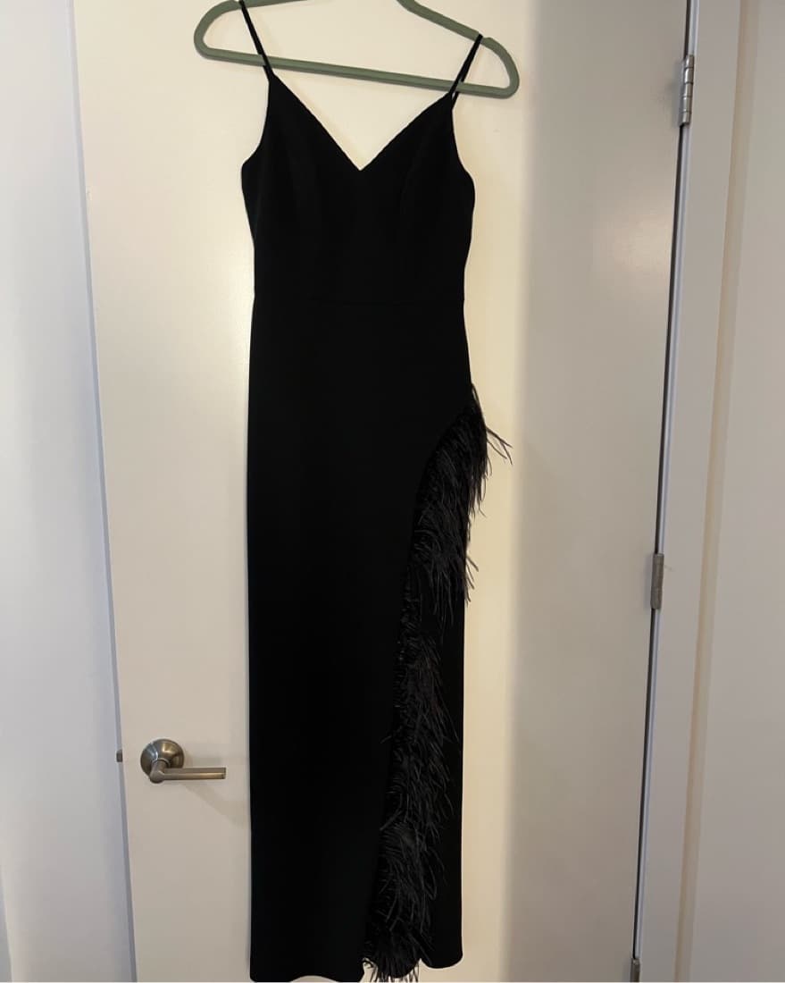 Black Gown Feather Slit  - Image 2