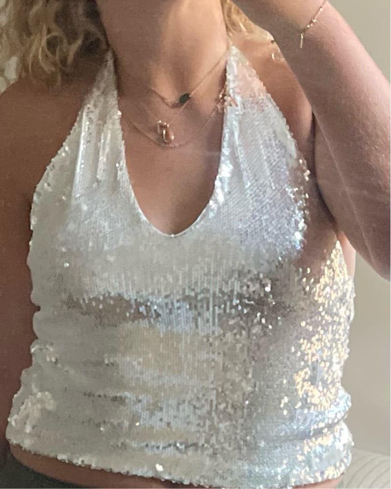 Sequin Sparkly Silver Halter Top - Image 3