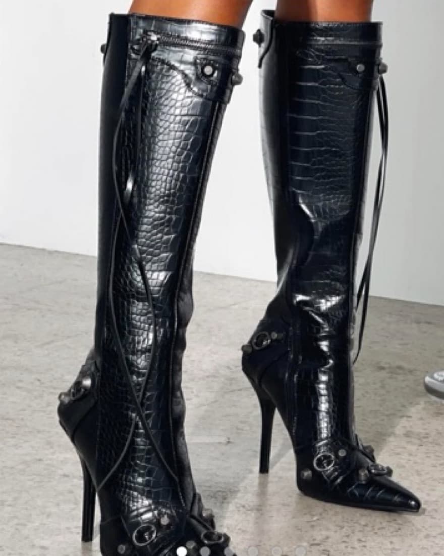 Tall Black Pointed Toe Boots  - Image 1