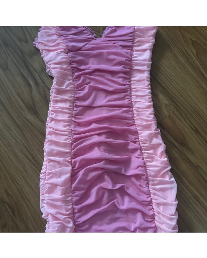 Vibrant Pink Ruched Dress - Image 4