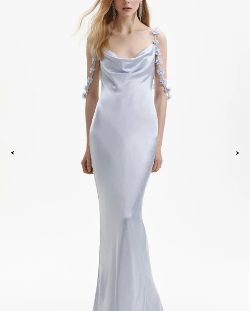Blue Satin Flower Maxi Dress - Image 1