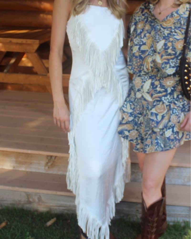 White Boho Fringe Dress - Image 2