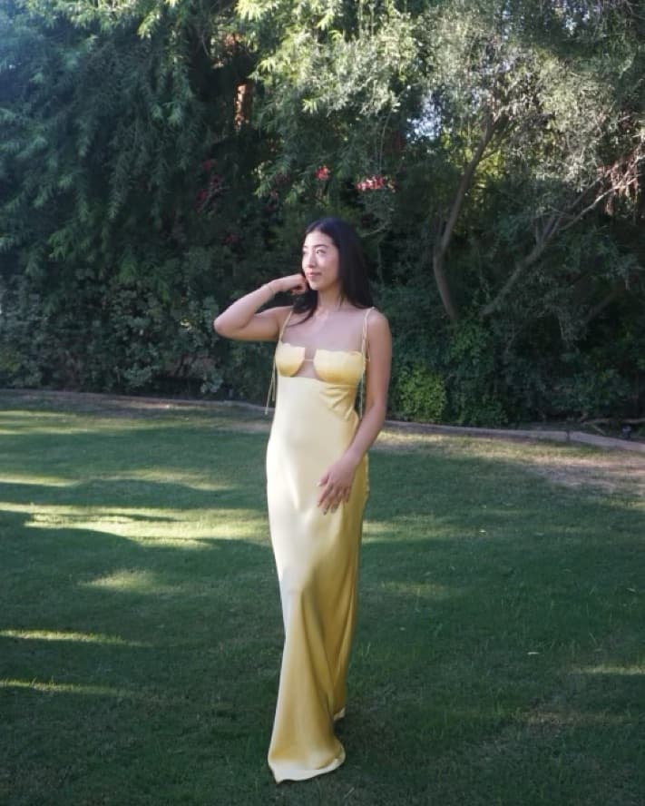 Anna October Long Yellow Satin Dress - Image 1