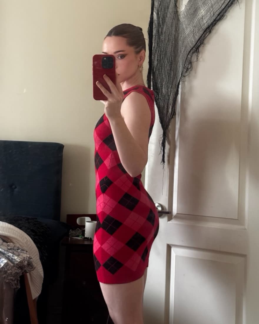 Red plaid Mini-dress + Matching Sweater - Image 2