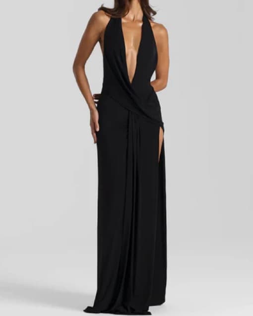 Natalie Rolt Black Halter Maxi Dress - Image 1
