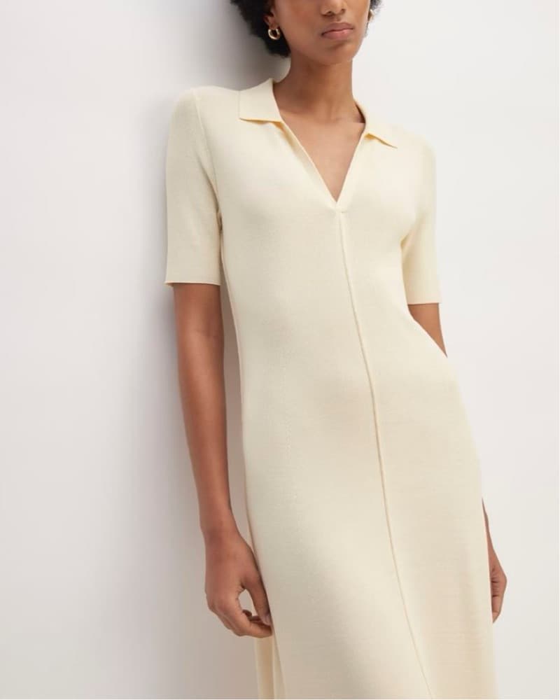 Cream Knit Polo Midi Dress - Image 1
