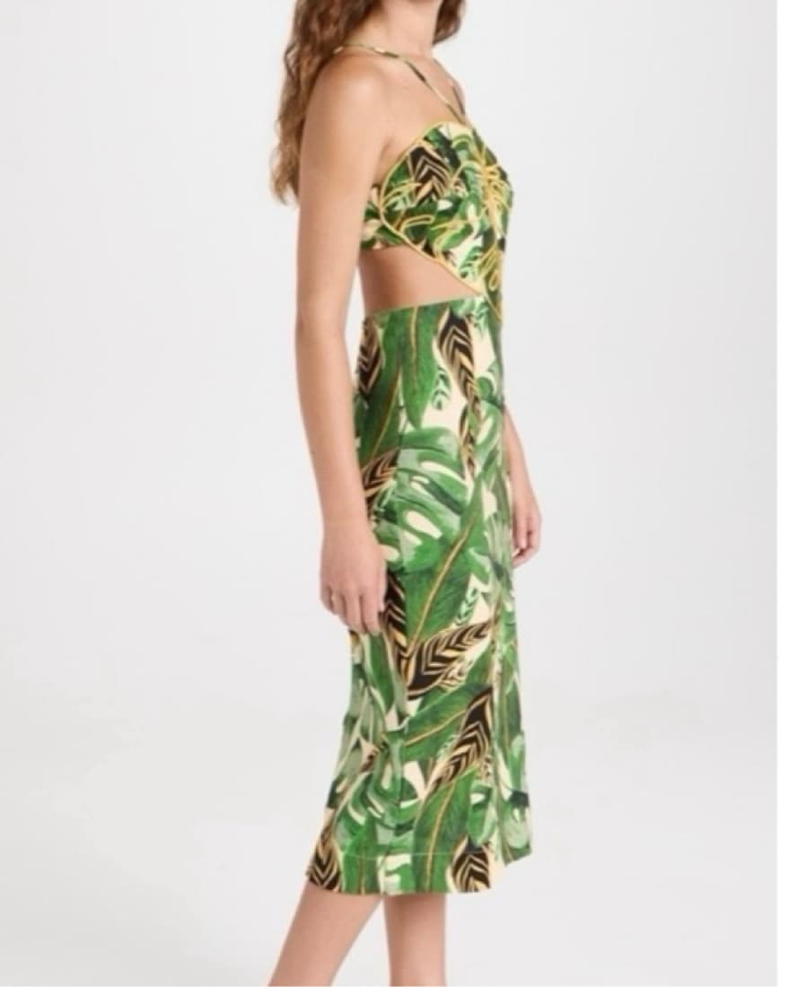 FARM Rio Green Leaf Midi Dress - Image 3