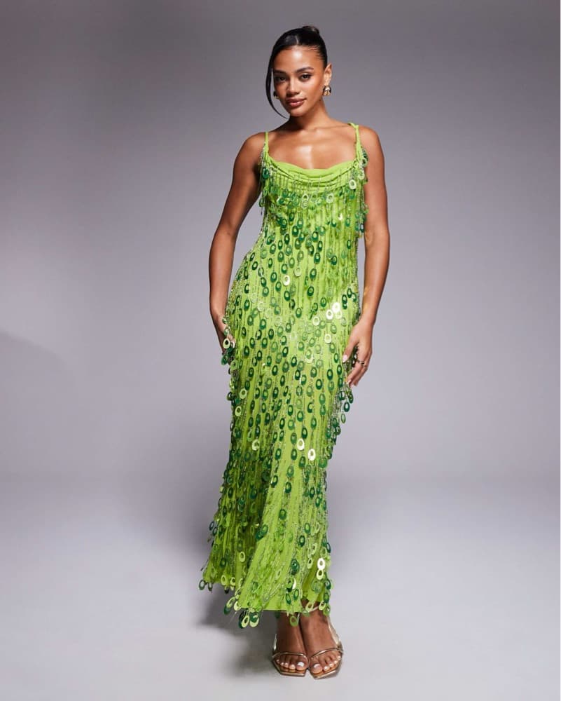 ASOS Green Sequin Fringe Dress - Image 1