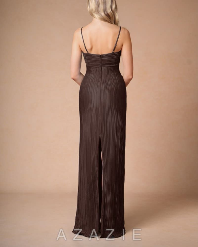 Brown Pleated Wedding Guest Dress - Image 2