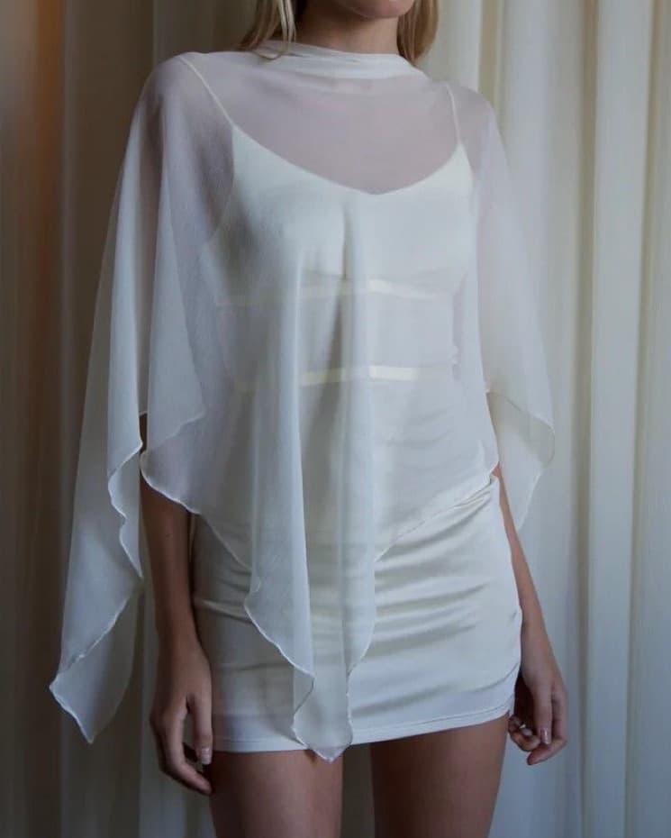White Chic Poncho Top Sheer - Image 1