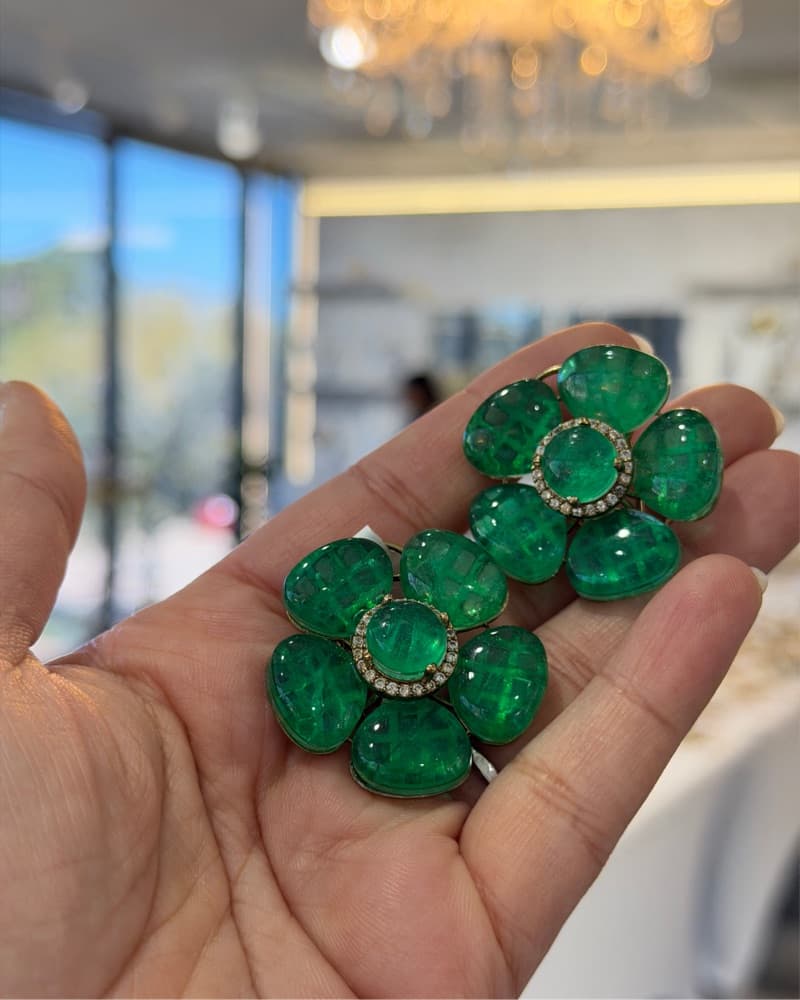 Emerald Flower Studs  - Image 1