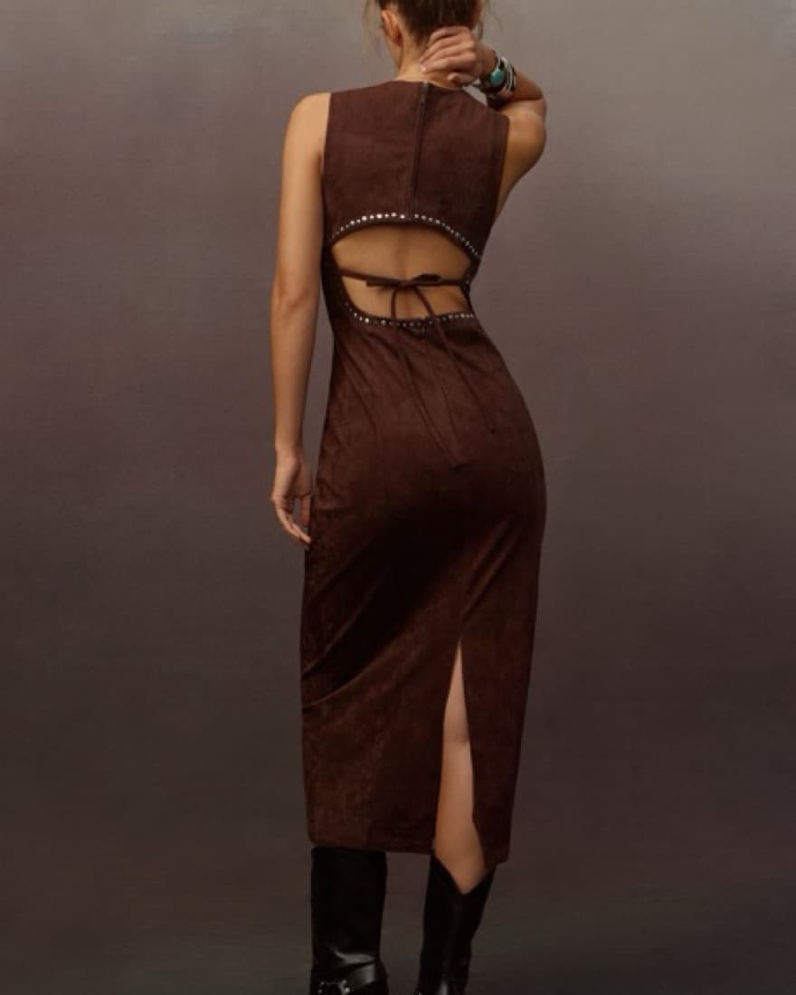 Wolf Gang Mecca Dress Brown Suede - Image 4