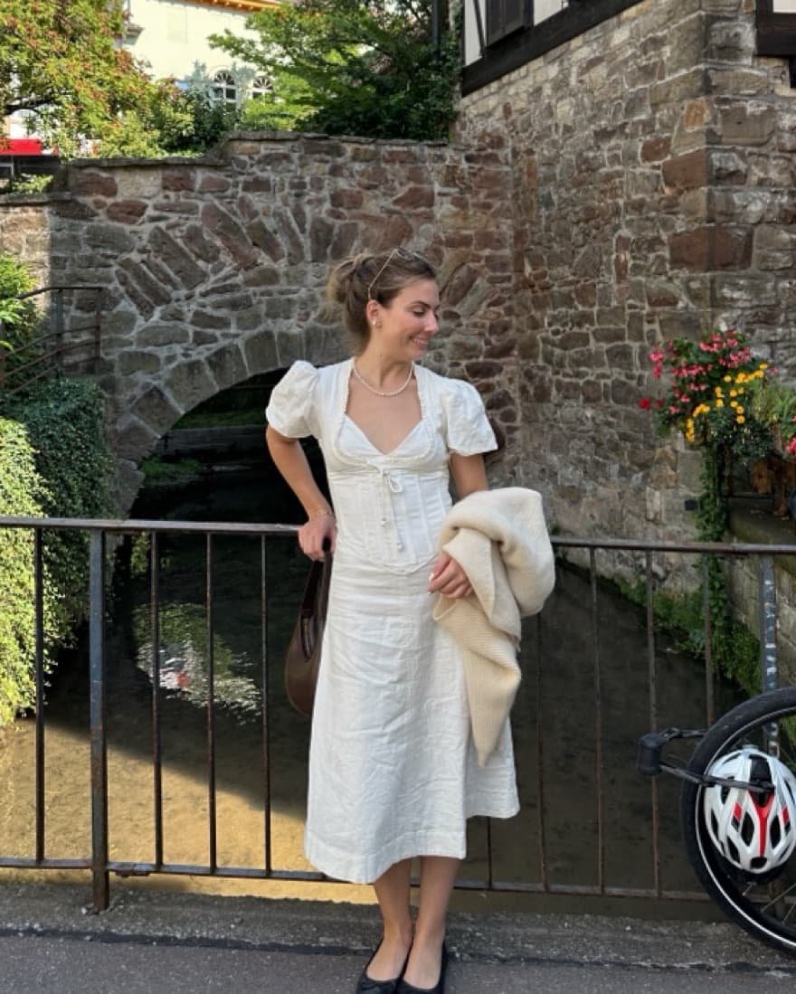 Maeve Corset Linen Midi Dress - Image 2