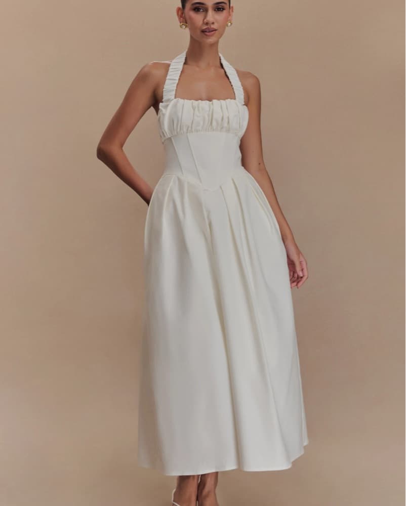 Meshki Halter Midi Dress - White - Image 1