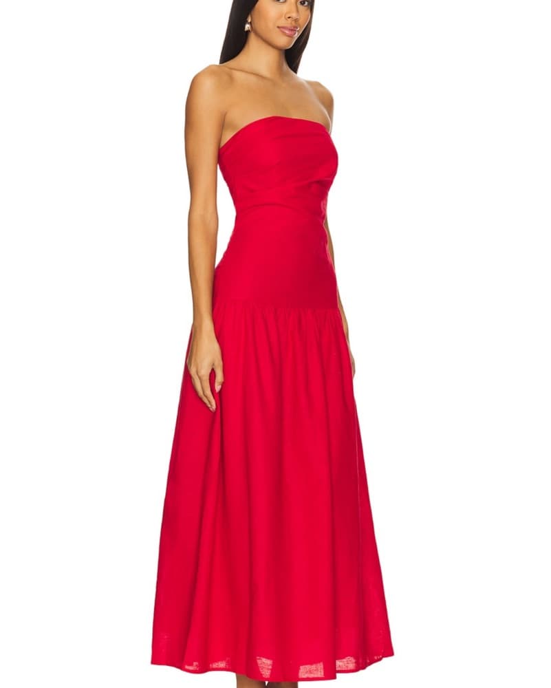 Vibrant Red Strapless Maxi Dress - Image 2