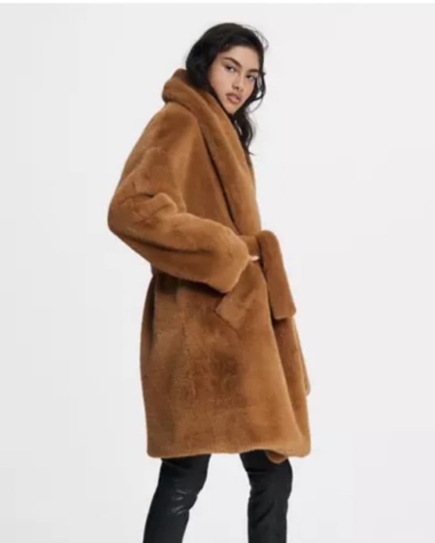 Faux Fur Oversized Camel Teddy Coat - Image 3
