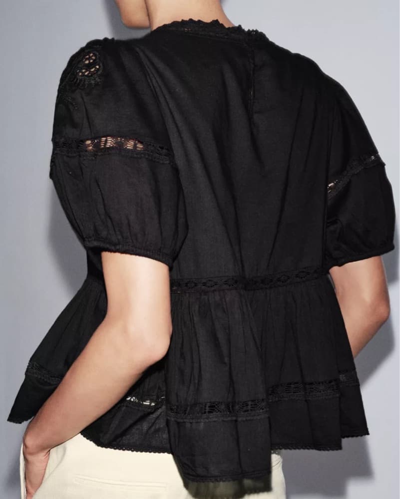 Elegant Black Lace Puff Sleeve Dress - Image 2