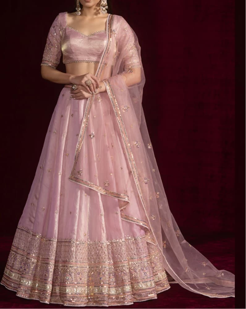 Light Pink Embroidered Silk Lehenga - Image 2