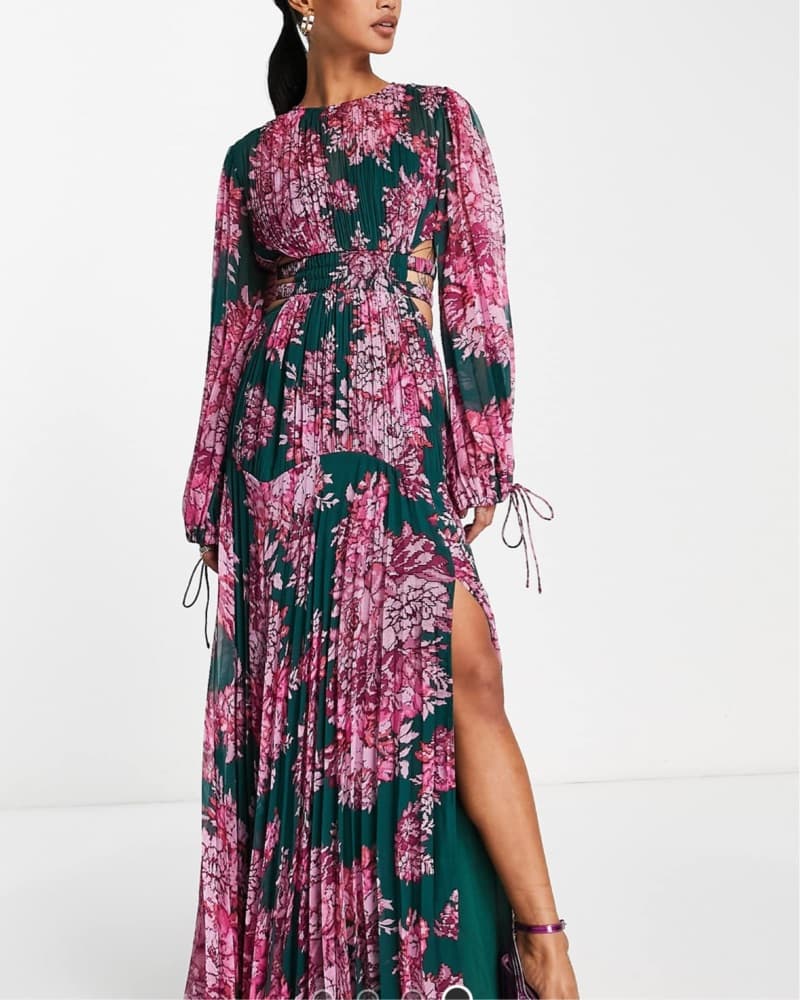 Green With Pink Flowers Formal Dress - Image 1