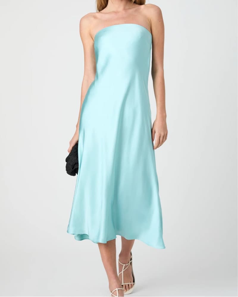 Blue Strapless Cowl Back Midi Dress - Image 1